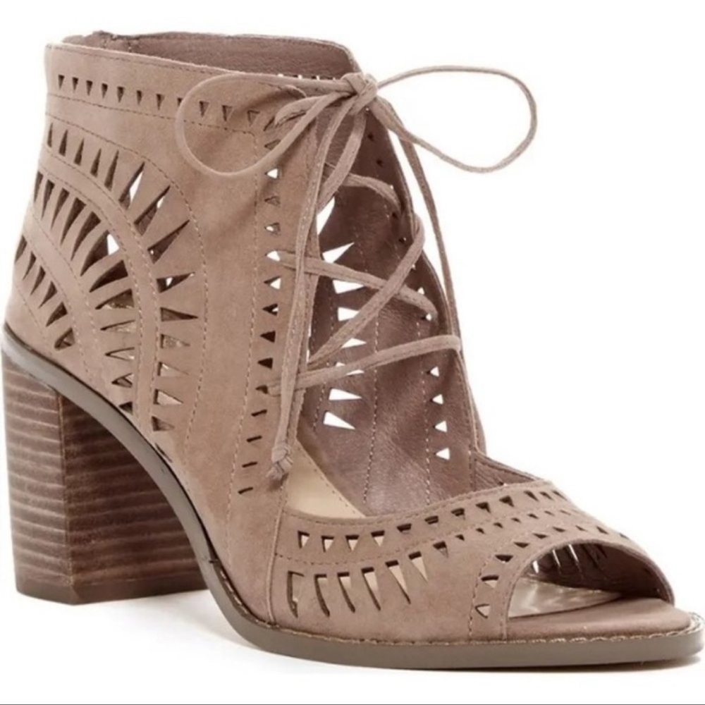 Vince Camuto Lace Up Laser Cut Out Block Heel